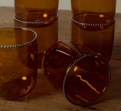 Pierce & Ward AMBER GLASS WITH STRIPED RIM | Kitchen