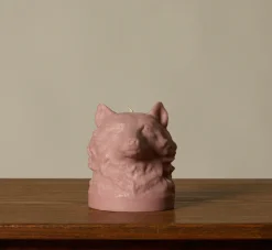 Pierce & Ward BRITISH COLOUR STANDARD ANIMAL HEAD WOLF CANDLE IN OLD ROSE | Candlesticks & Candles