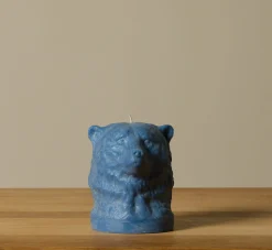 Pierce & Ward BRITISH COLOUR STANDARD ANIMAL HEAD BEAR CANDLE IN SAXE BLUE | Candlesticks & Candles
