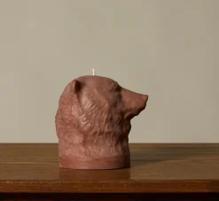 Pierce & Ward BRITISH COLOUR STANDARD ANIMAL HEAD BEAR CANDLE IN ROSE BEIGE | Candlesticks & Candles