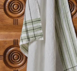 Pierce & Ward BROGUE STRIPE LINEN TEA TOWEL LEAF | Kitchen