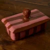 Pierce & Ward BUTTER DISH IN TERRACOTTA WITH PINK STRIPE | Kitchen | Gifts