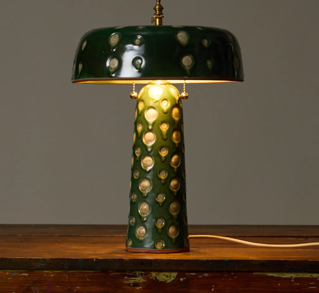 Pierce & Ward CASA ALFARERA POLKA LAMP IN JADE GREEN WITH CREAM DOTS | Lighting