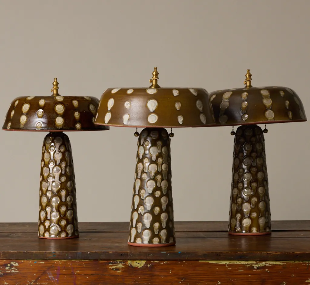 Pierce & Ward CASA ALFARERA POLKA LAMP IN CARAMEL BROWN WITH CREAM DOTS | Lighting