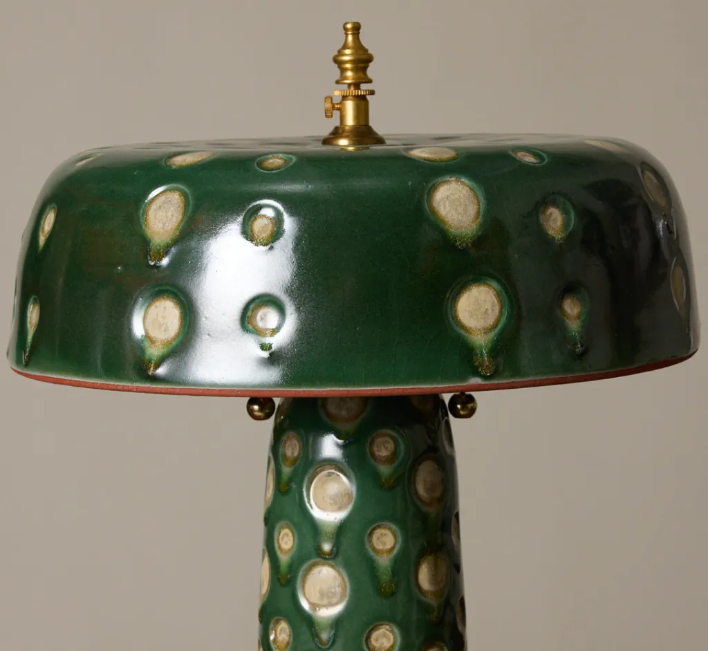 Pierce & Ward CASA ALFARERA POLKA LAMP IN JADE GREEN WITH CREAM DOTS | Lighting