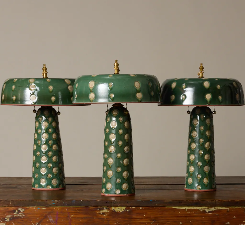 Pierce & Ward CASA ALFARERA POLKA LAMP IN JADE GREEN WITH CREAM DOTS | Lighting