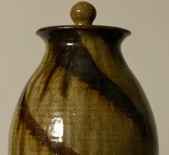 Pierce & Ward EARTHENWARE FOLK ART SWIRL VESSEL WITH LID I | Ceramics | Vessels