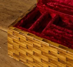 Pierce & Ward FOLK ART MATCHSTICK BOX WITH RED VELVET INTERIOR | Boxes