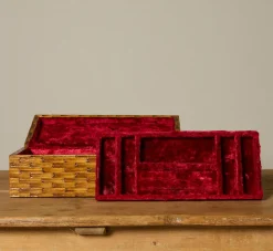 Pierce & Ward FOLK ART MATCHSTICK BOX WITH RED VELVET INTERIOR | Boxes