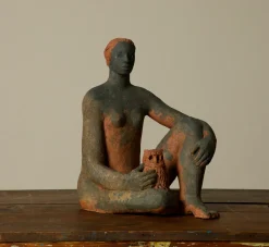 Pierce & Ward FOLK ART SCULPTURE "LADY WITH OWL" | Ceramics | Objets D'Art