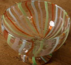 Pierce & Ward HAND PAINTED GLASS FOOTED BOWL WITH STRIPES | Kitchen