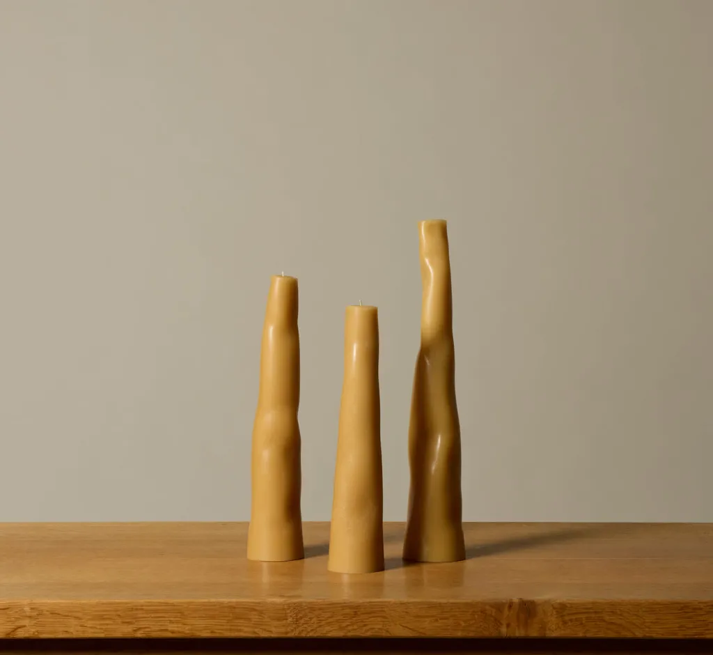 Pierce & Ward HANDS WOBBLE CANDLE SET IN NATURAL | Candlesticks & Candles