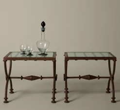 Pierce & Ward PAIR OF FRENCH OXIDIZED IRON SIDE TABLES WITH GLASS TOP | Furniture