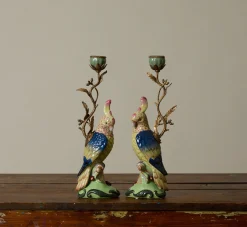 Pierce & Ward PAIR OF REGENCY PORCELAIN COCKATOO CANDLESTICK HOLDERS | Candlesticks & Candles