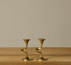 Pierce & Ward PAIR OF 1960S KURT JESCH FOR FRATELLI TONINI ITALIAN BRASS CANDLEHOLDERS | Candlesticks & Candles
