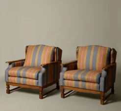 Pierce & Ward PAIR OF 1970S OAK ARMCHAIRS BY HENNING KJAERNULF IN LA HAVRE STRIPE BY JASPER | Furniture