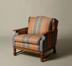 Pierce & Ward PAIR OF 1970S OAK ARMCHAIRS BY HENNING KJAERNULF IN LA HAVRE STRIPE BY JASPER | Furniture