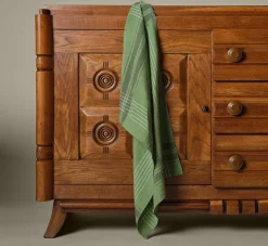Pierce & Ward PICNIC STRIPE LINEN TEA TOWEL IN LEAF | Kitchen