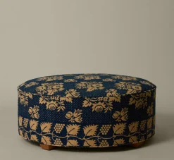 Pierce & Ward CIRCLE OTTOMAN IN ANTIQUE AMERICAN COVERLET | Furniture | Pierce & Ward Collection