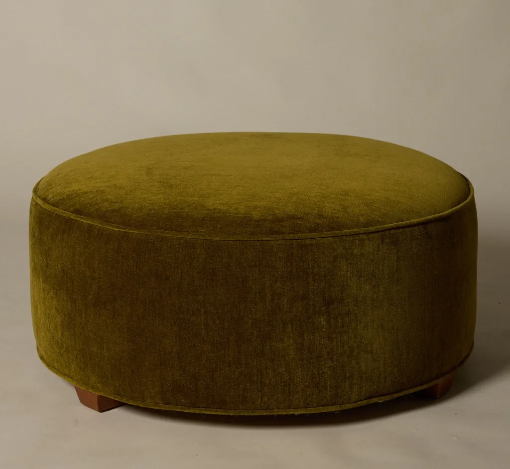 Pierce & Ward CIRCLE OTTOMAN IN OLIVE CHENILLE | Furniture | Pierce & Ward Collection