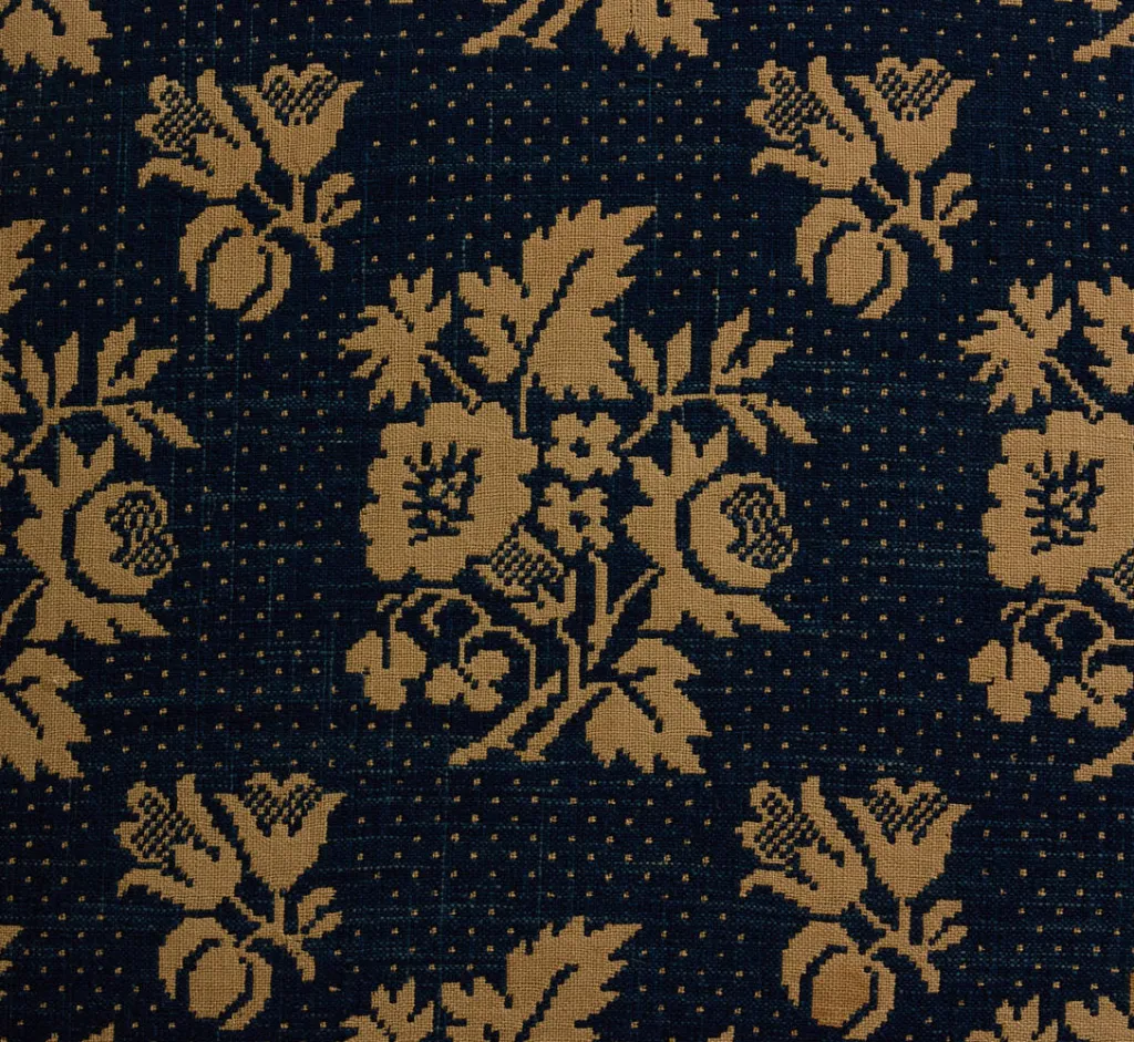 Pierce & Ward CIRCLE OTTOMAN IN ANTIQUE AMERICAN COVERLET | Furniture | Pierce & Ward Collection