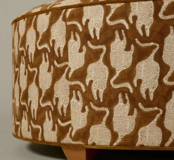 Pierce & Ward CIRCLE OTTOMAN IN VINTAGE TIGER BLOCK PRINT | Furniture | Pierce & Ward Collection