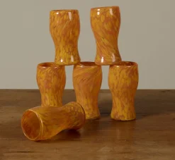 Pierce & Ward HAND BLOWN SWIRL GLASSES IN TANGERINE AND DANDELION | Kitchen | Pierce & Ward Collection