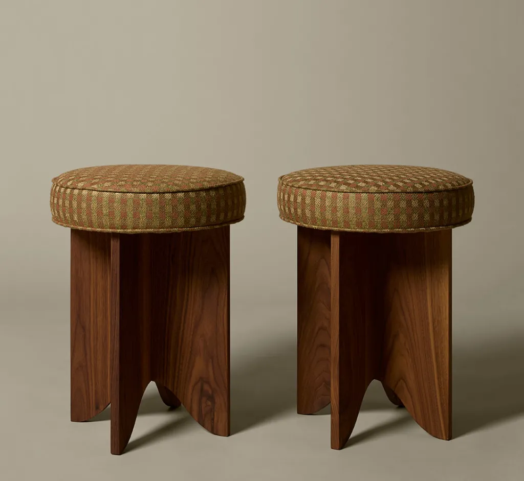 Pierce & Ward LLOYD SIDE STOOL IN RAW SILK CHECK | Furniture | Pierce & Ward Collection