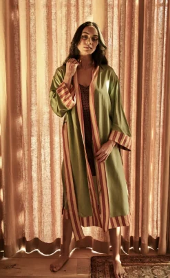 Pierce & Ward X MIDHEAVEN SILK ROBE IN WATERCRESS | Collaborations | Bed + Bath