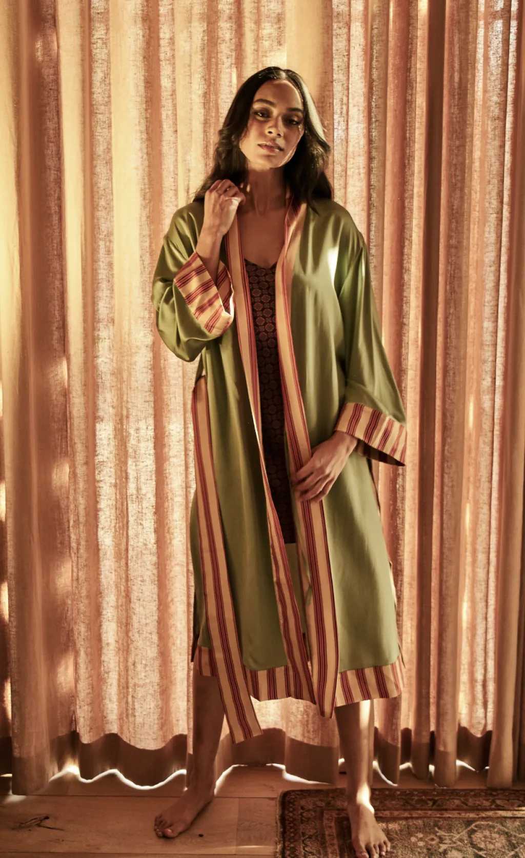 Pierce & Ward X MIDHEAVEN SILK ROBE IN WATERCRESS | Collaborations | Bed + Bath