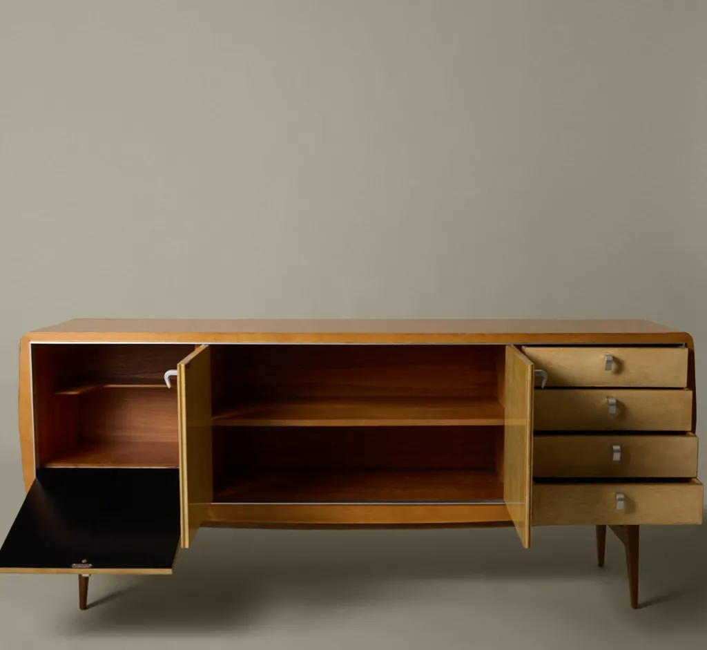 Pierce & Ward 1960S FRENCH ELM SIDEBOARD WITH PARCHMENT COVERED FACADE | Furniture