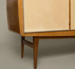 Pierce & Ward 1960S FRENCH ELM SIDEBOARD WITH PARCHMENT COVERED FACADE | Furniture