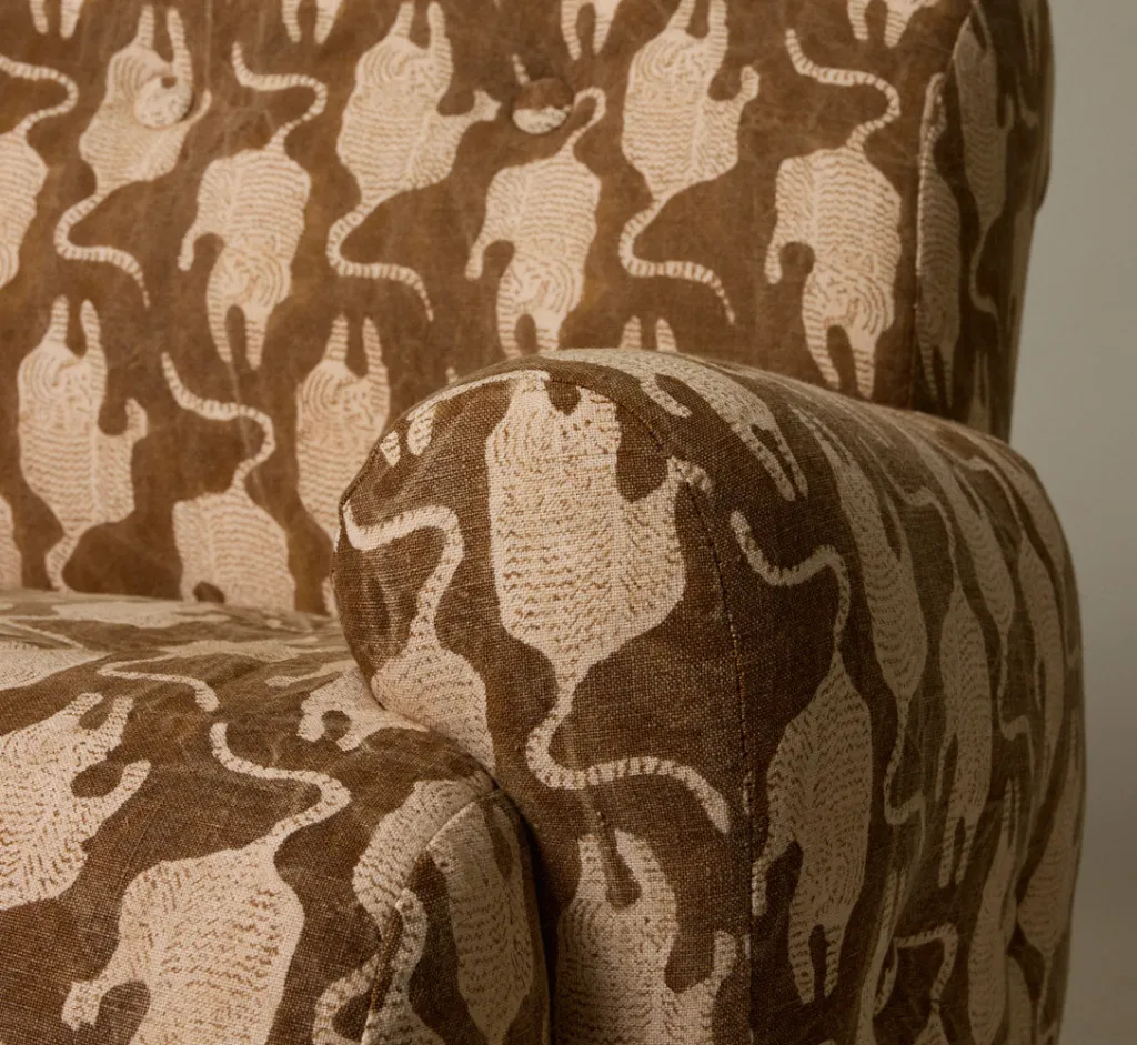 Pierce & Ward 1970S ITALIAN ARMCHAIR IN STONEWASHED VINTAGE TIGER BLOCK PRINT | Furniture