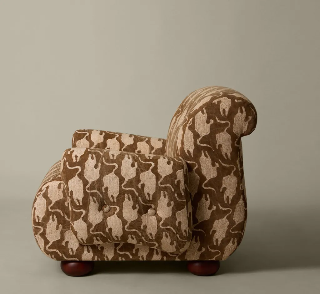 Pierce & Ward 1970S ITALIAN ARMCHAIR IN STONEWASHED VINTAGE TIGER BLOCK PRINT | Furniture