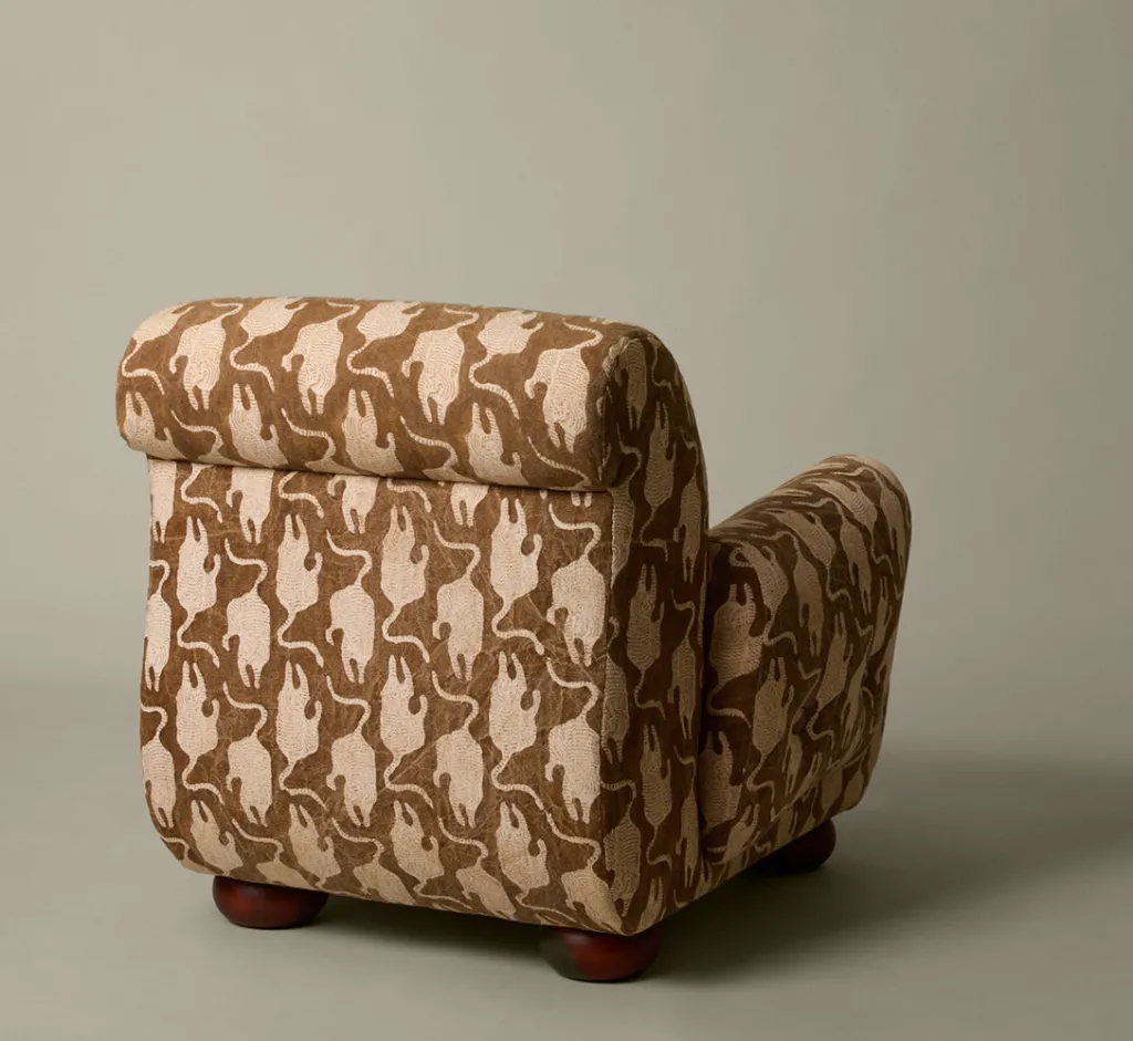 Pierce & Ward 1970S ITALIAN ARMCHAIR IN STONEWASHED VINTAGE TIGER BLOCK PRINT | Furniture