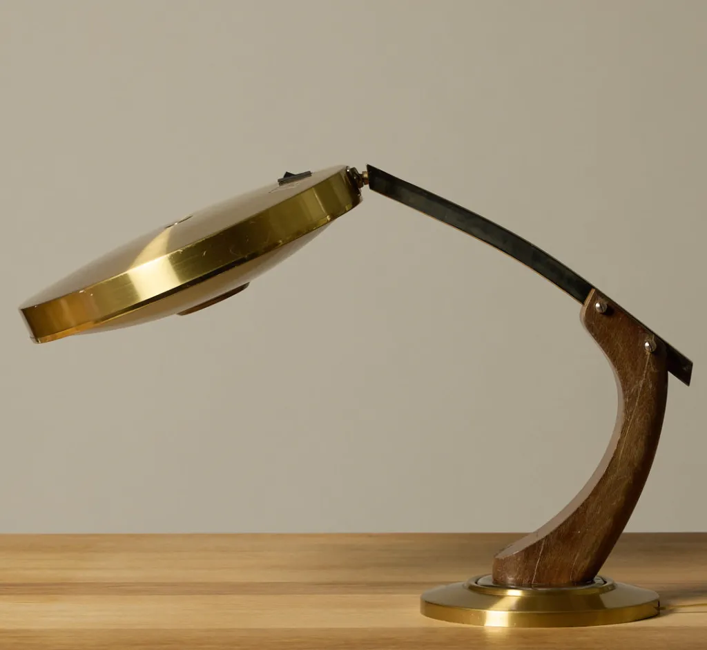 Pierce & Ward 1960S MID CENTURY FASE MADRID OAK AND GOLD DESK LAMP BY LUIS PEREZ DE LA OLIVA | Lighting