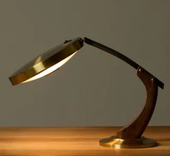 Pierce & Ward 1960S MID CENTURY FASE MADRID OAK AND GOLD DESK LAMP BY LUIS PEREZ DE LA OLIVA | Lighting