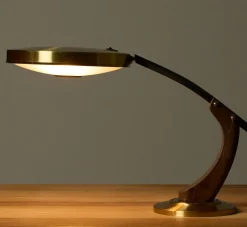 Pierce & Ward 1960S MID CENTURY FASE MADRID OAK AND GOLD DESK LAMP BY LUIS PEREZ DE LA OLIVA | Lighting