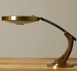 Pierce & Ward 1960S MID CENTURY FASE MADRID OAK AND GOLD DESK LAMP BY LUIS PEREZ DE LA OLIVA | Lighting