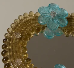 Pierce & Ward 1960S PETITE MURANO GLASS MIRROR WITH BLUE FLOWERS | Mirrors