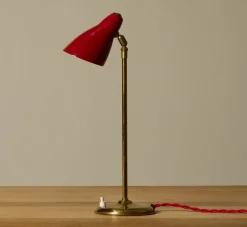 Pierce & Ward 1950S UPRIGHT ITALIAN BRASS AND RED ENAMEL TABLE LAMP | Lighting