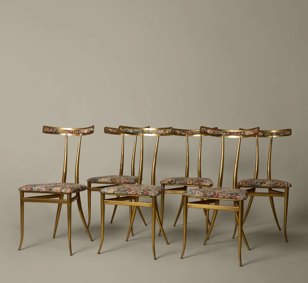 Pierce & Ward SET OF 6 BRASS DINING CHAIRS BY ALBERTO GAMBETTA FOR LUBERTO DESIGN | Furniture
