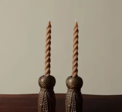 Pierce & Ward SPIRAL TAPER BEESWAX CANDLE TAUPE | Candlesticks & Candles