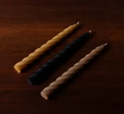 Pierce & Ward SPIRAL TAPER BEESWAX CANDLE TAUPE | Candlesticks & Candles