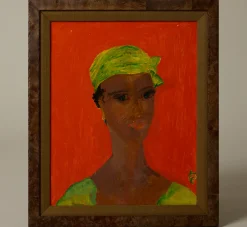 Pierce & Ward 20TH CENTURY FOLK ART PORTRAIT IN ORANGE | Art