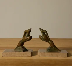 Pierce & Ward 19TH CENTURY FRENCH BRASS AND MARBLE GAZELLE BOOKENDS | Books & Bookends
