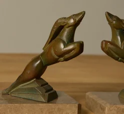 Pierce & Ward 19TH CENTURY FRENCH BRASS AND MARBLE GAZELLE BOOKENDS | Books & Bookends