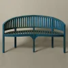 Pierce & Ward VINTAGE AMERICANA BLUE DEMILUNE GARDEN BENCH | Furniture