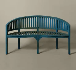 Pierce & Ward VINTAGE AMERICANA BLUE DEMILUNE GARDEN BENCH | Furniture