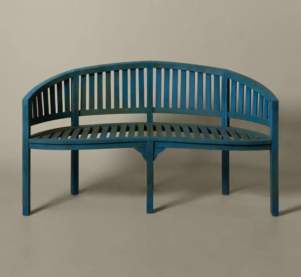 Pierce & Ward VINTAGE AMERICANA BLUE DEMILUNE GARDEN BENCH | Furniture